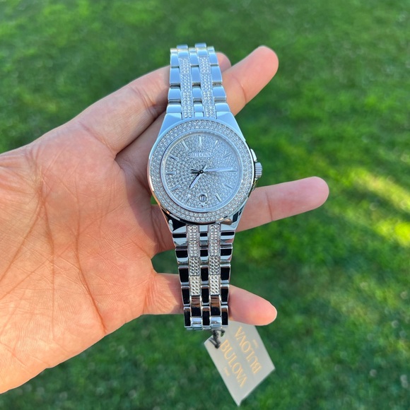 BULOVA  diamond Crystal Pave Men's Watch silver - Picture 6 of 15